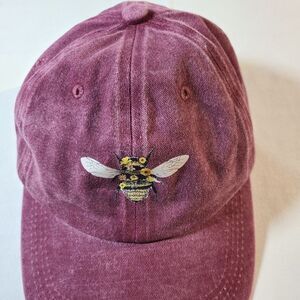 Bumble Bee Floral Embroidered Baseball Cap Maroon Adjustable NWOT